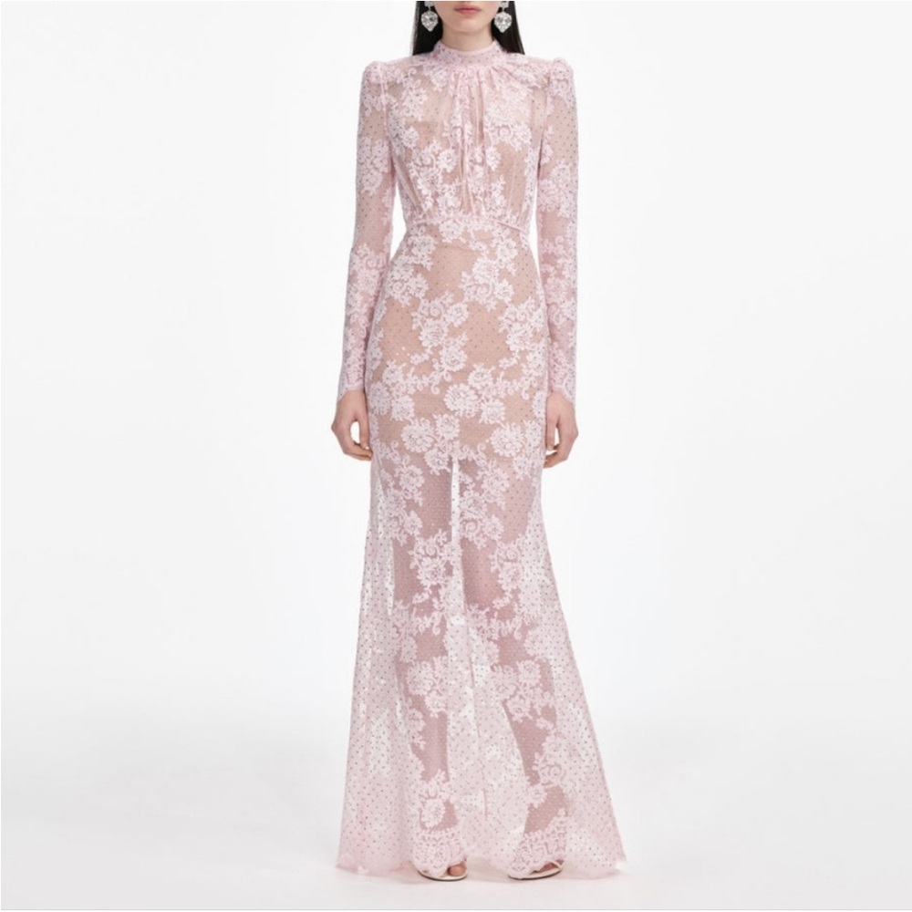Self-Portrait Blush Lace Maxi Dress